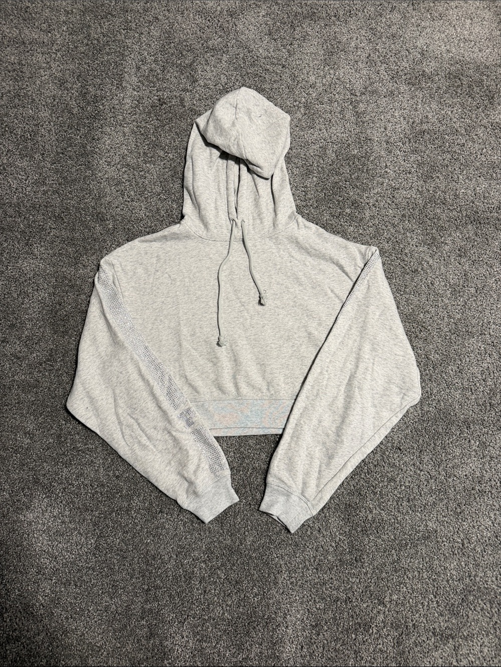 PINK Cropped Light Gray Hoodie Sweatshirt - Women's Casual Pullover